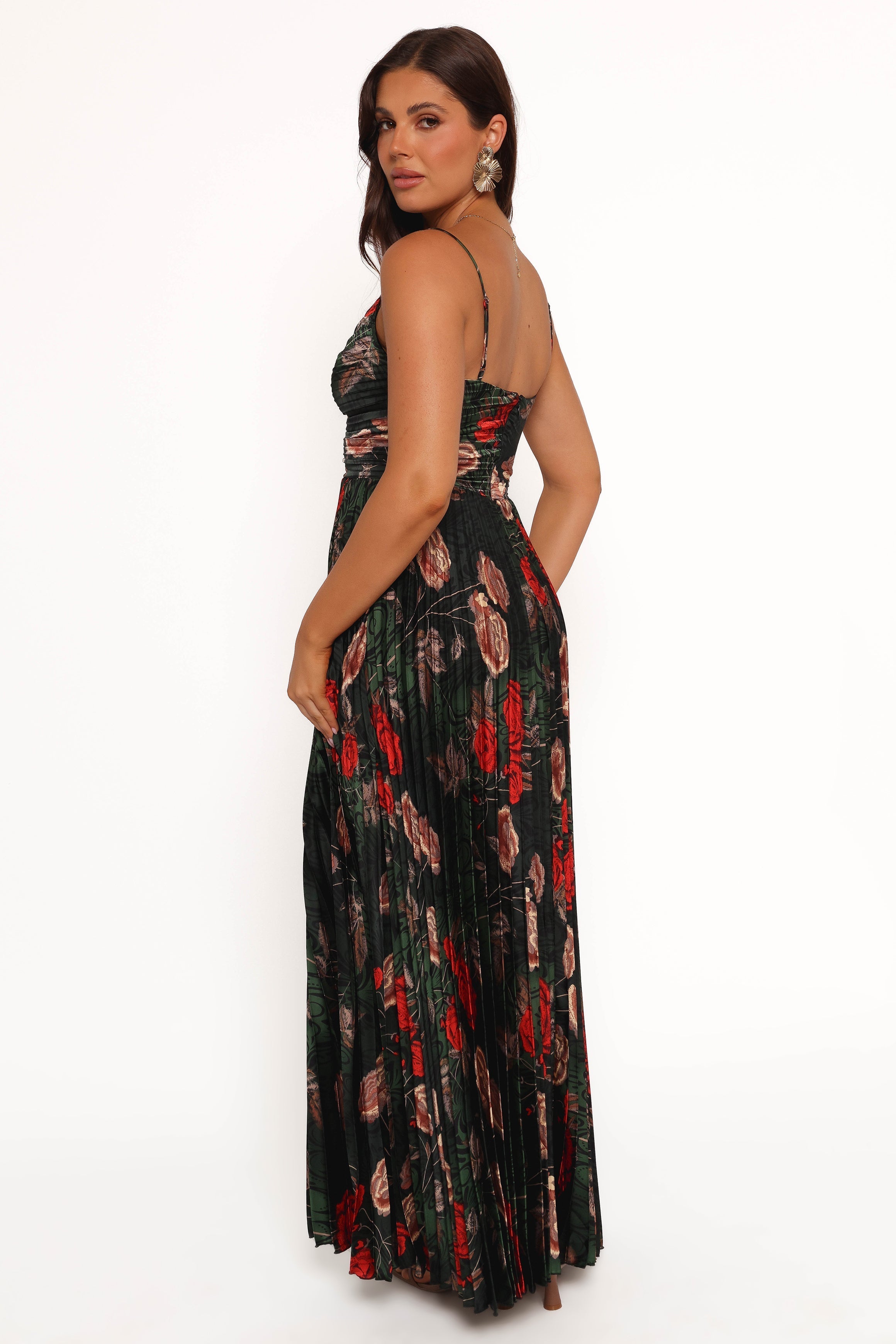 Naira Pleated Maxi Dress - Green Floral