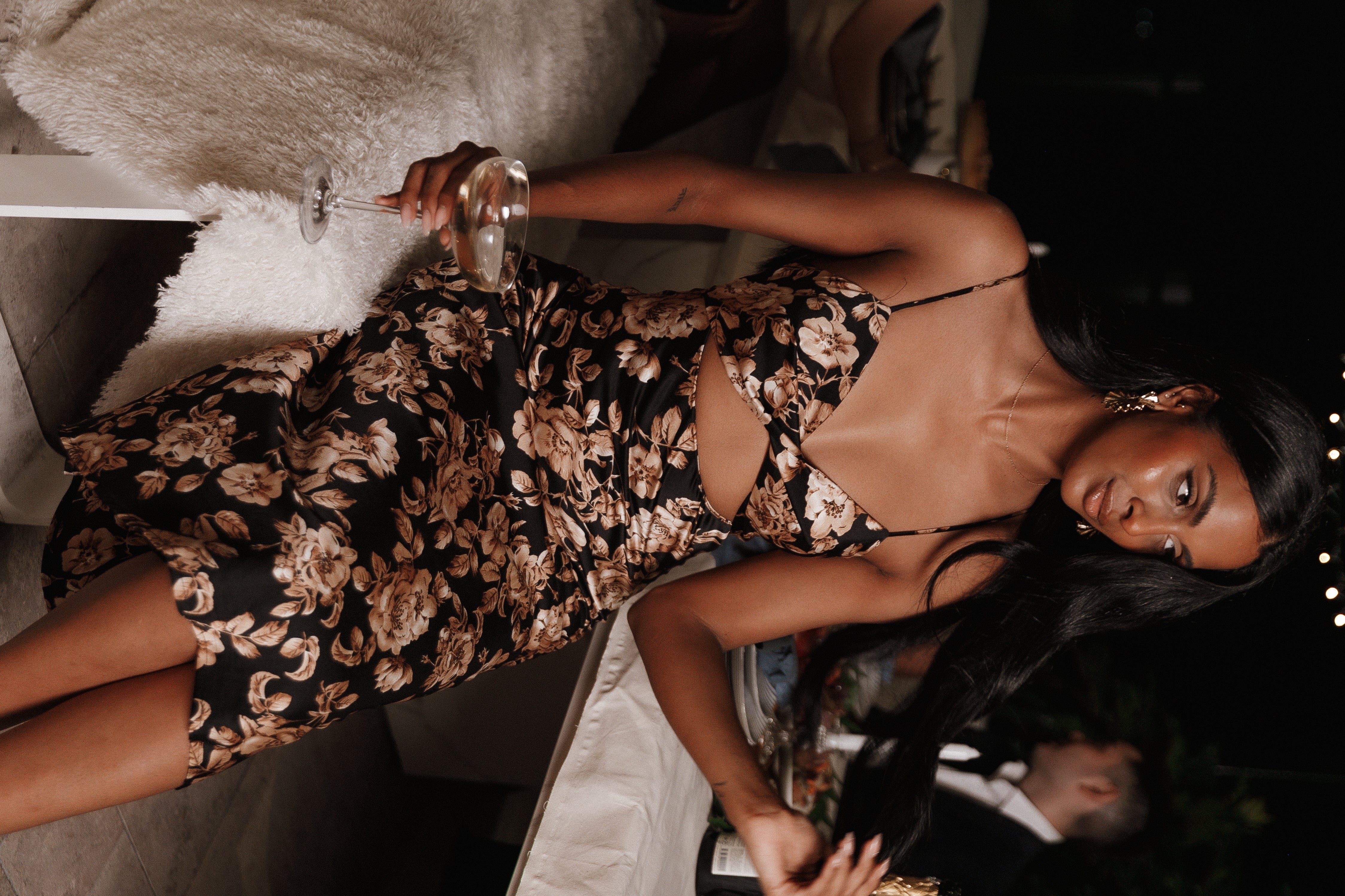 Saga Cut Out Midi Dress - Black Floral