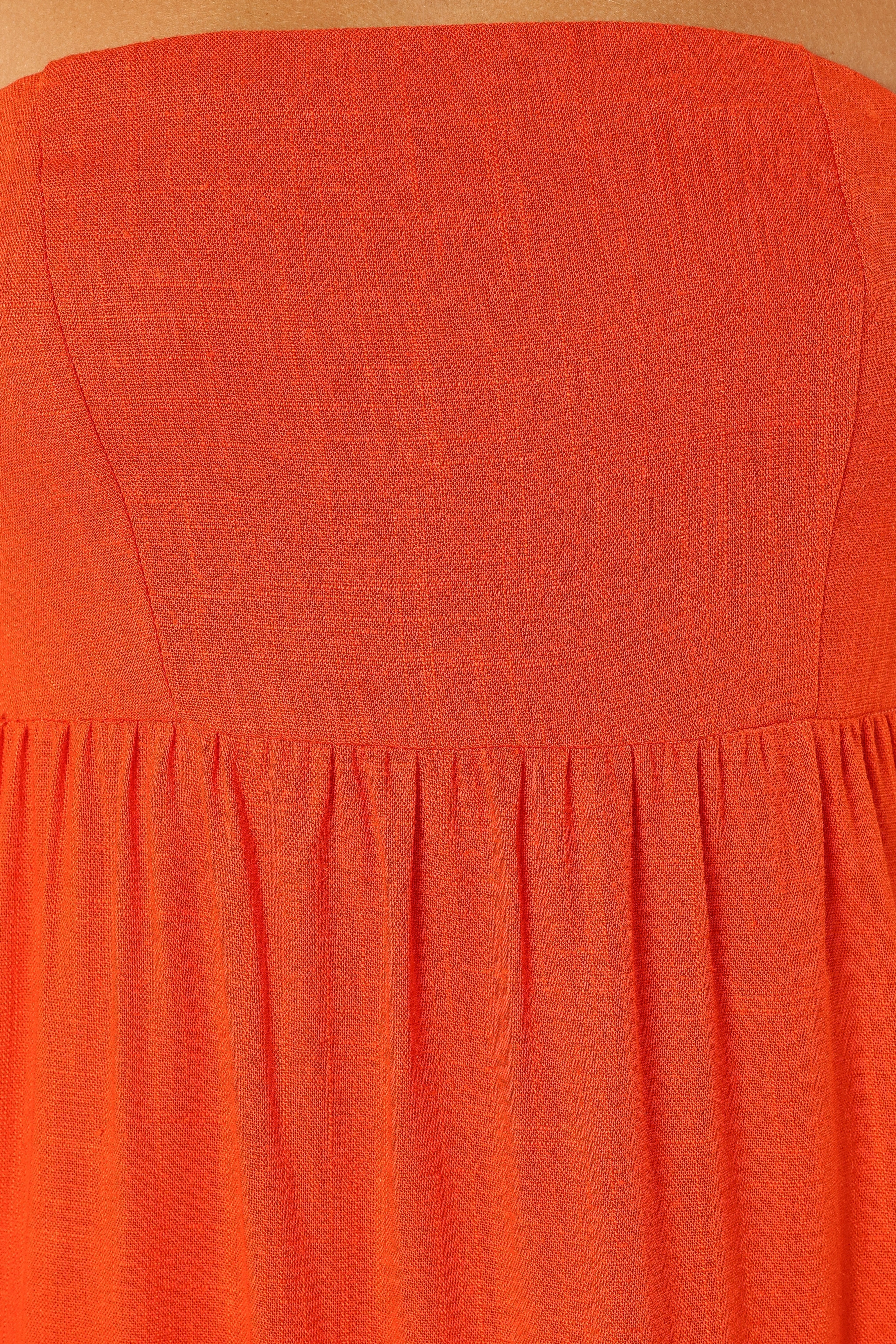 Tabi Strapless Midi Dress - Coral Red
